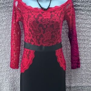 ❤️ Red & Black Lace Bodycon Dress by Venus – Size 2